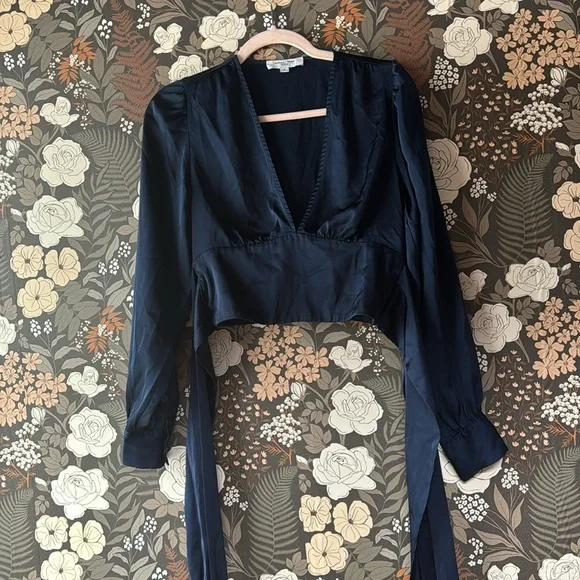 marissa webb Satin Tie Waist Blouse in blue size 2
